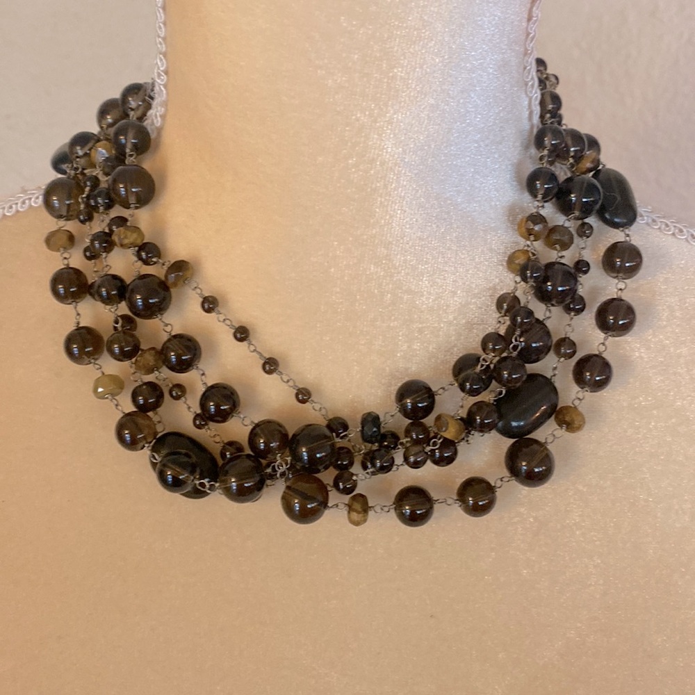 Multi-Chain Brown Beaded Necklace